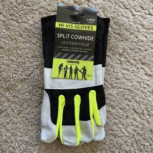 Cordova High Visibility Split Cowhide Gloves Safety Size Large Lime Black 1 Pair